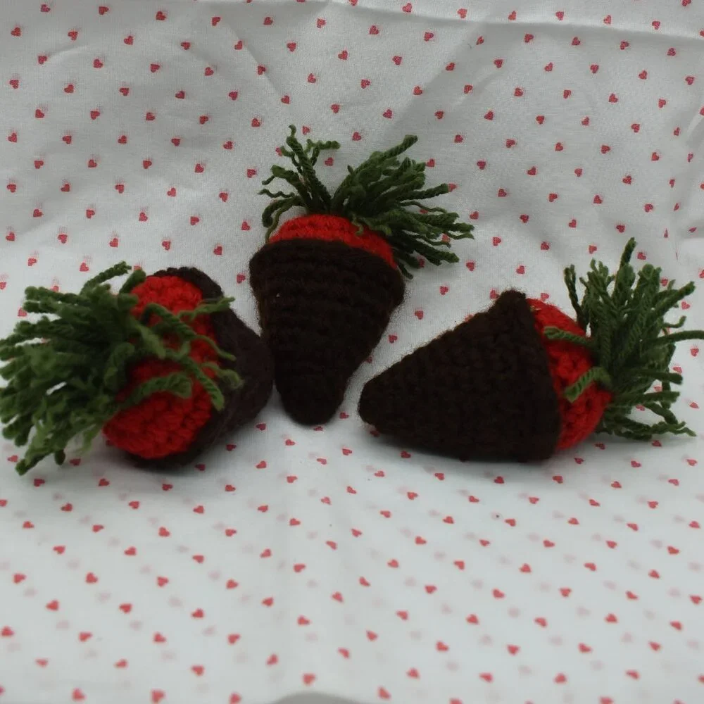Crochet Catnip Chocolate Covered Strawberry Cat toys Set of Three HAND CRAFTED